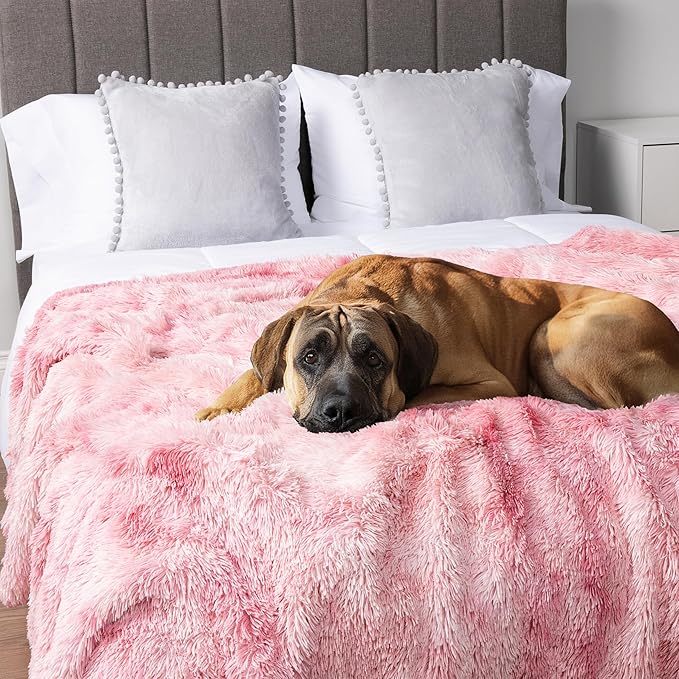 PetAmi Waterproof Dog Blanket for Large Dog, Queen Size Calming Pet Blanket Couch Cover Protector, Sherpa Faux Fur Cat Throw for Sofa Furniture Bed, Soft Fluffy XL, 90x90 Tie-Dye Pink