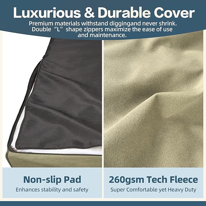 Sytopia 35D XXL Memory Foam Dog Bed, 7 Inch Thick Extra Large Orthopedic Couch for Senior Dogs Over 100 Pounds, Water Resistant and Washable Cover, Liner, Beige