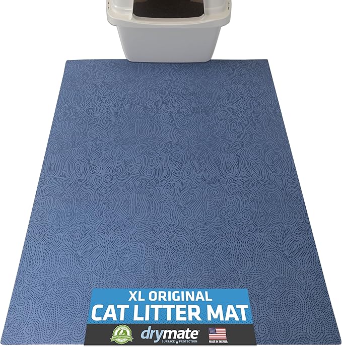Drymate XL Original Cat Litter Mat, Contains Mess from Box, Protects Floors, Urine-Proof, Machine Washable, Soft on Kitty Paws, Absorbent, Waterproof (USA Made, Recycled Content)(29”x36”)(Blue Stucco)