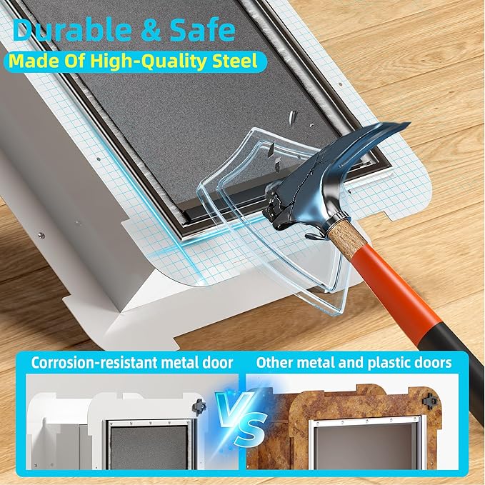 3-Flap Medium Dog Door for Door with Metal Sliding Lock Panel, Energy Efficient Pet Door with Steel Frame, Telescoping Tunnel,Never Rust Ruff Weather Doggie Door （Pets Up to 40 Lb）