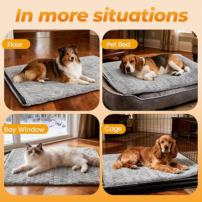 PatiencET 18"x28" Heated Pet Bed – Large Cat & Small Dog Heating Pad, 6-Temp Thermostat, 5-Timer, Washable Flannel Cover, Warming Mat for Sofa, Crate, Kennel