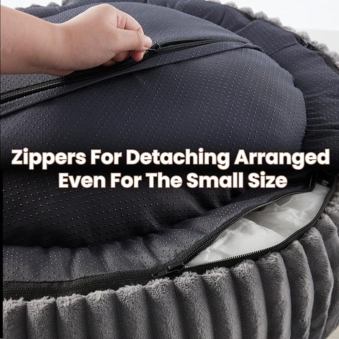 23 inches Donut Dog Bed for Small Dogs - Calming Round Puppy Bed with Removable Cover, Washable Milk Plush Faux Fur Pet Bed for Cats, Fits Pets up to 15 lbs(Dark Grey,Small)