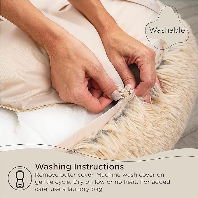 Best Friends by Sheri The Original Calming Donut Dog Bed – Washable Plush Pet Bed for XXL Breeds up to 210 lbs, Shag Faux Fur, Taupe, XXL (54" x 54")