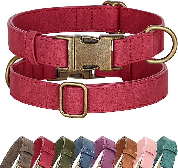 Didog Soft PU Leather Dog Collar, Stylish Quick Released Dog Collar for Large Dogs, Easy Clean Adjustable Pet Collar for Daily Walking, Red, L Fit 15-23" Neck