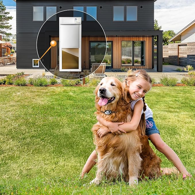 Power PET Automatic Pet Door by High Tech Pet - Large Door Mount for Pets to 100 lb - 4 Way Access - Dual Range Control - Deadbolt Security - Directional Sensing - Air Tight - US Customer Service