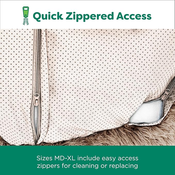 Furhaven 36" Round Calming Donut Dog Bed for Large/Medium Dogs, Refillable w/ Removable Washable Cover, For Dogs Up to 75 lbs - Shaggy Plush Long Faux Fur Donut Bed - Taupe, Large