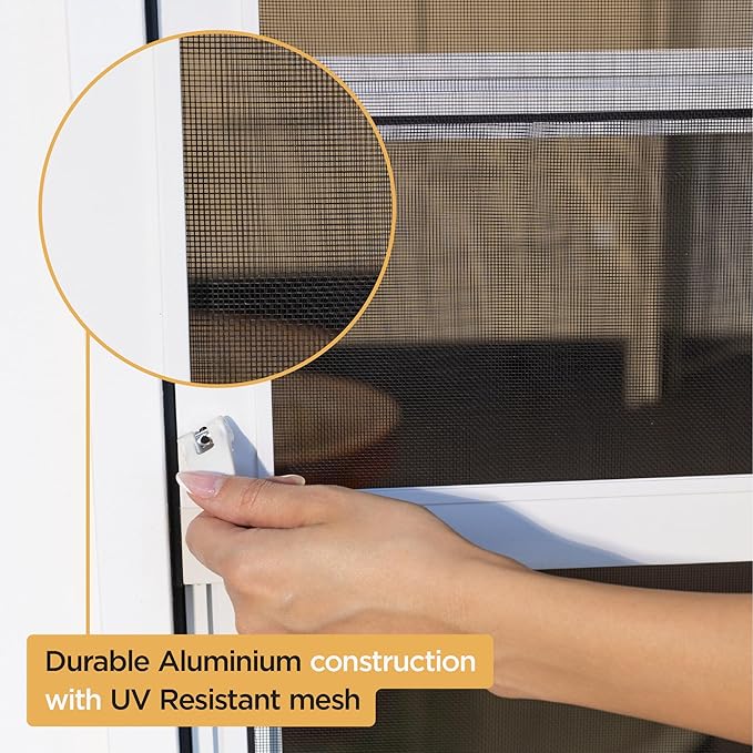 Hakuna Pets V2 Patio Pet Door Screen Insert Panel for Sliding Doors, Fits Door Track Min Ht 59.05" to Max Ht 84.25",UV Resistant Mesh, Locking Magnetic Dog Door, Easy Install and Removal,Medium,White