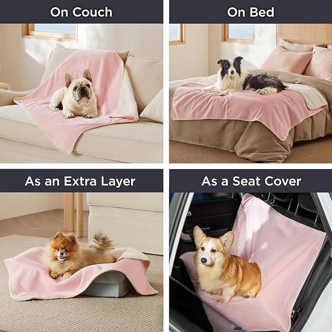 Bedsure Waterproof Dog Blankets for Small Dogs - Small Cat Blanket Washable for Couch Protection, Sherpa Fleece Puppy Blanket, Soft Plush Reversible Throw Furniture Protector, 25"X35", Pink