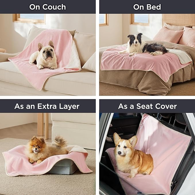 Bedsure Waterproof Blanket for Bed - Sherpa Fleece Waterproof Dog Blankets for Large Dogs, Pet Blankets for Bed/Couch/Dog Crate, Soft Plush Reversible Furniture Protector, King Size, 108"x86", Pink