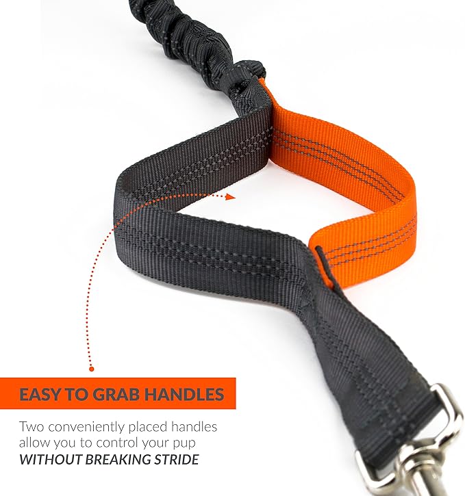 Tuff Mutt Hands-Free Waist Leash for Dog Walking, Running and Hiking, Adjustable Belt with Double Handle, Reflective Bungee Design for Large & Medium Dogs