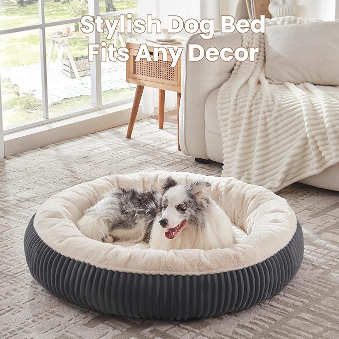 45 inches Donut Dog Bed for Extra Large Dogs,Calming Round Pet Bed with Removable Cover, Washable Milk Plush Faux Fur, Fits Pets up to 100 lbs(Dark Grey,XL)