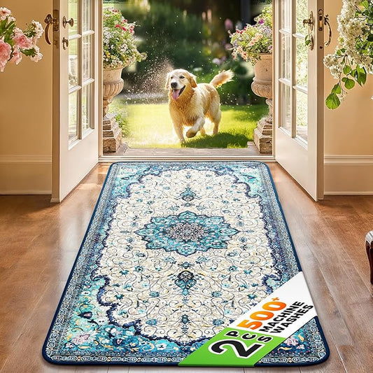 Hompet 2 Pack Super Absorbent Dog Door Mat for Muddy Paws, Washable Pee Pads for Dogs, Reusable Puppy Training Pads, Quick Dry Non-Slip Pet Entryway Rug, Leak-Proof Potty Pad for Indoor Floors 28.5x60