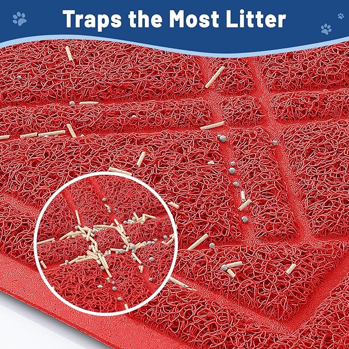 Smiry Cat Litter Box Mat 30x17, Non-Slip Water Resistant Litter Trapping Mat, Easy Clean Less Waste and Urine-Locking Cat Carpet for Indoor, Red
