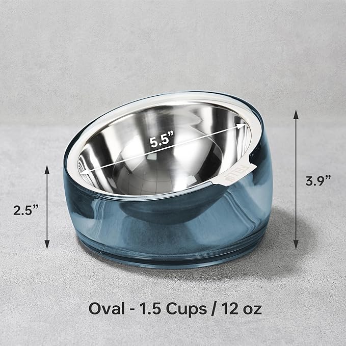 Felli Oblik Raised Dog Food Water Bowls for Small Short-Leg Dogs, Removable Stainless Steel Dish Dishwasher Safe, No Spill Tilted Metal Feeder for French Bulldog, Maine Coon Cats (1.5Cup, Shadow)