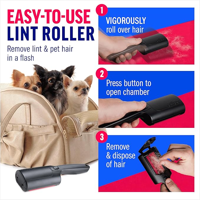 ChomChom Roller for Pet Hair - Reusable Lint Roller Pet Hair Removal Tool for Clothes, Couches, Cars and Travel - Cat Dog Hair Remover, Compact, No Sticky Refills Needed (Mini Roller)