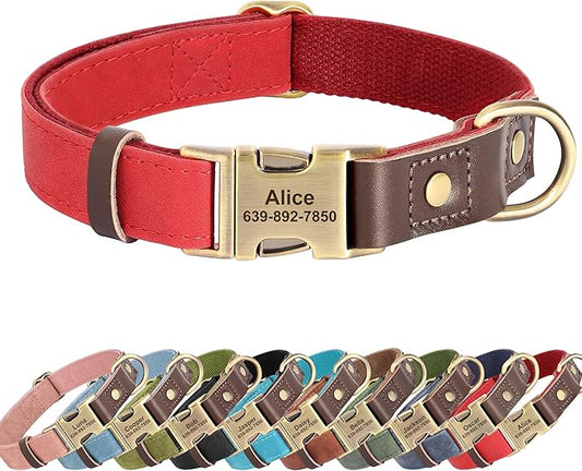 Personalized Dog Collars, Custom Soft PU Leather Dog Collar with Pet Name and Phone Number for Large Dogs, Adjustable and Durable Pet Collars with Quick Release Metal Buckle,XL(17-26")