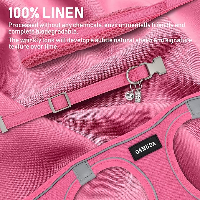 GAMUDA Small Pet Harness Collar and Leash Set, Step in No Chock No Pull Linen Fabric Soft Mesh Dog Vest Harnesses Reflective for Dogs Puppy Cats Kitten Rabbit (Pink, XS)