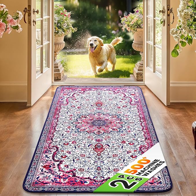 Hompet 2 Pack Super Absorbent Dog Door Mat for Muddy Paws, Washable Pee Pads for Dogs, Reusable Puppy Training Pads, Quick Dry Non-Slip Pet Entryway Rug, Leak-Proof Potty Pad for Indoor Floors 20x60
