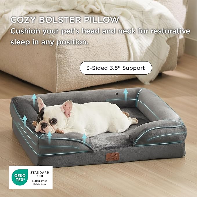 Bedsure Orthopedic Dog Bed Medium Size Dogs - Washable Medium Dog Cat Bed Waterproof, Comfort Pet Couch Sofa with Washable Removable Cover, Pets Bed with Nonskid Bottom, Dark Grey, 28"