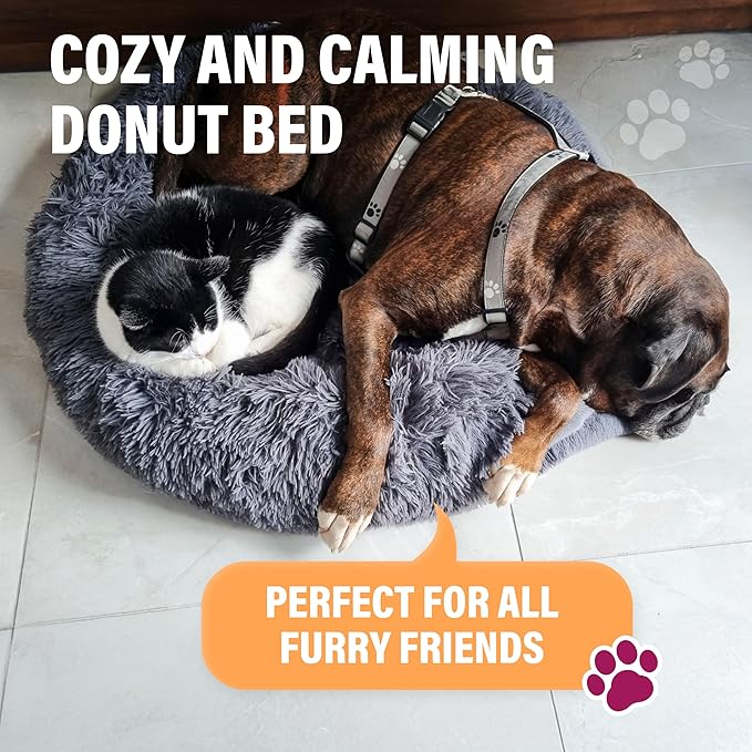 Active Pets Premium Small Donut Dog Bed, Fits Up to 45 lbs, Removable Cover & Washable Cushion, Plush Long Pile Faux Fur Fabric, Portable Beige Pet Bed Furniture for Puppies Adult Canines & Cats