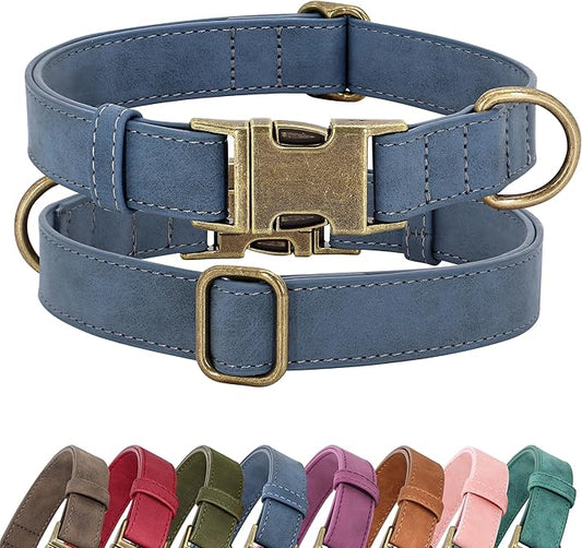 Didog Soft PU Leather Dog Collar, Stylish Quick Released Dog Collars for Small Dogs, Easy Clean Adjustable Pet Collar for Daily Walking, Blue, S Fit 10-16" Neck