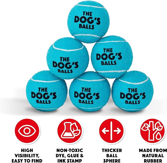 The Little Dog's Balls, Dog Tennis Balls, Blue 6-Pack, Strong Toy for Agility Training, Puppy Training, Play, Exercise & Fetch, 1.9 Inches Diameter