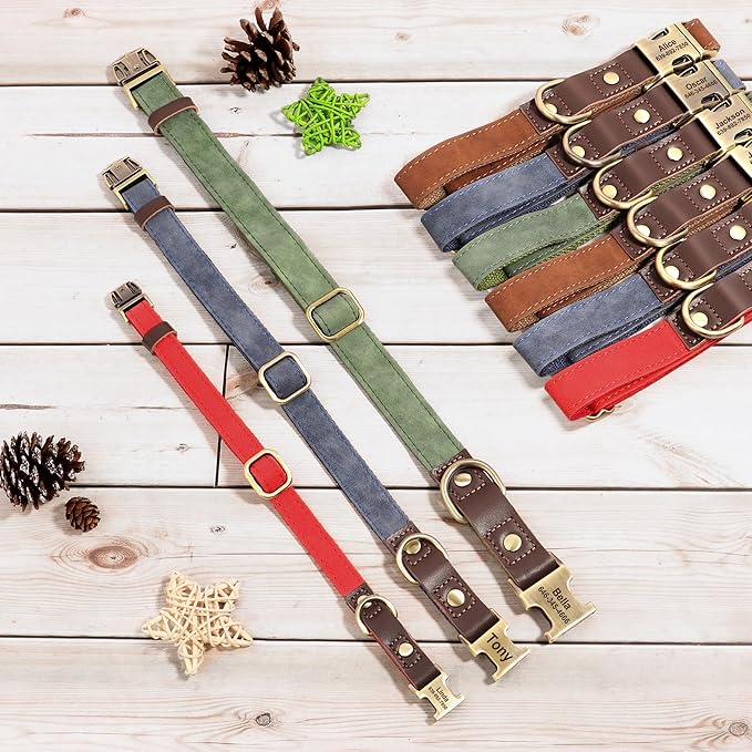 Personalized Dog Collars, Custom Soft PU Leather Dog Collar with Pet Name and Phone Number for Large Dogs, Adjustable and Durable Pet Collars with Quick Release Metal Buckle,XL(17-26")