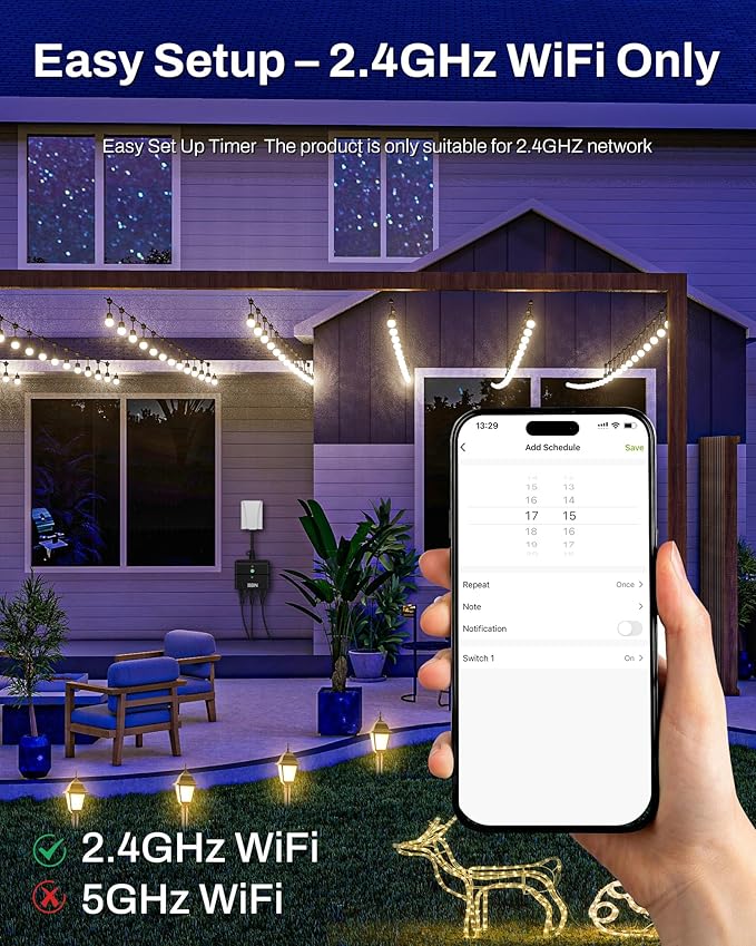 HBN Outdoor Smart Plug,Wi-Fi & Bluetooth Heavy Duty Outlet with 3 Independent Outlets,Compatible with Alexa and Google Assistant,IP44 Waterproof,Voice & APP Control Outlet,No Hub Required,ETL Listed