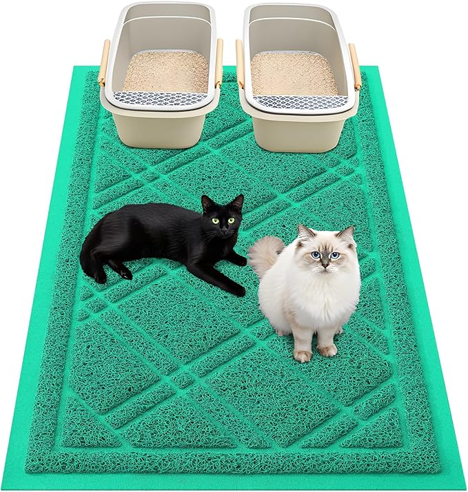 Smiry Cat Litter Box Mat 47x32, Non-Slip Water Resistant Litter Trapping Mat, Easy Clean Less Waste and Urine-Locking Cat Carpet for Indoor, Green