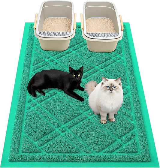 Smiry Cat Litter Box Mat 47x32, Non-Slip Water Resistant Litter Trapping Mat, Easy Clean Less Waste and Urine-Locking Cat Carpet for Indoor, Green