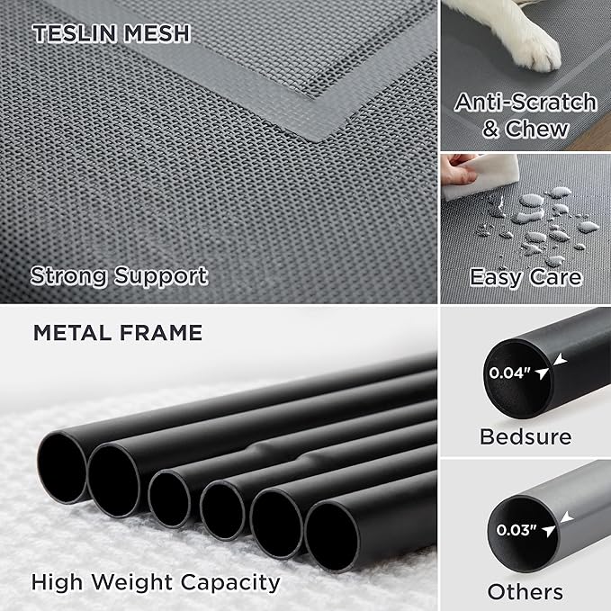 Bedsure Outdoor Elevated XL Dog Bed, Portable Indoor & Outdoor Cooling Raised Cot Pet Hammock Bed with Skid-Resistant Feet, Frame with Breathable Mesh, Grey, 54 inches