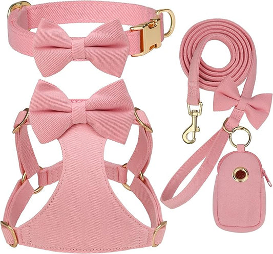 Beirui Adorable Small Dog Harness Collar and Leash Set,Cute XXS Puppy Harness Set with 3 Bows for Tiny Dogs,Chihuahua,Adjustable Step-in Vest for Daily Walking,Parties&Holiday Outfits(Pink,XXS)