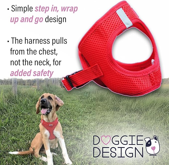 Doggie Design Dog Harness - No Choke Dog Harness, Dog Vest, Mesh Polyester, Pet Harness, Simple Step in and Go Design, Harness for Dog - Red, 2X/3X-Large