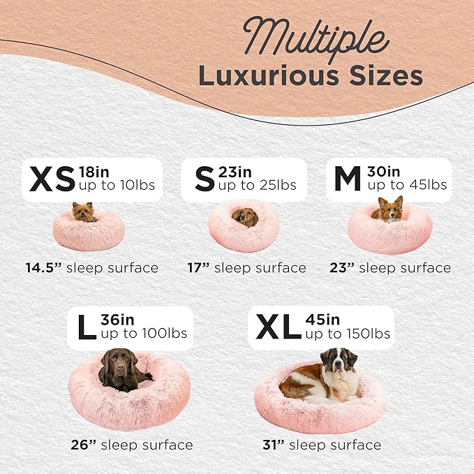 Best Friends by Sheri Original Calming Donut Dog and Cat Bed, Shag Faux Fur, Cotton Candy Pink, XL (45in x 45in) - Anxiety Relief for Pets Up to 150 lbs