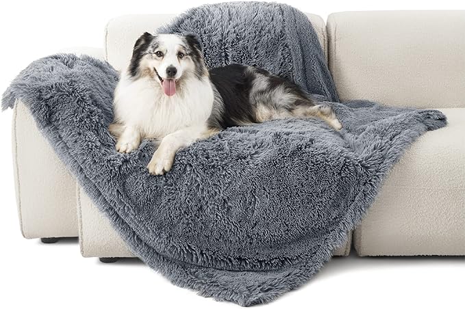 Bedsure Waterproof Dog Blankets for Large Dogs - Cat Blanket for Couch Protector Washable Long Faux Fur,Calming Soft Reversible Throw Furniture Protection for Puppy Pet, 50"x60", Grey