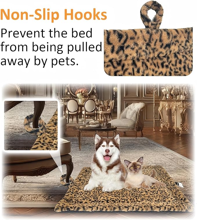 Large Self Heating Pet Pad, Thermal Self Warming Bed Blanket for Cats and Small Dogs, Soft Washable Non Electric Sleeping Mat with Non Slip Hook, Indoor Outdoor Use, 30x24 in, Brown Black