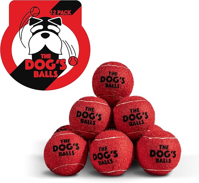 The Dog's Balls, Dog Tennis Ball, Red 12-Pack, Strong Toy for Agility Training, Puppy Training, Play, Exercise & Fetch, 2.5 Inch Diameter