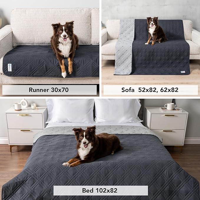 PetAmi Waterproof Couch Cover for Dogs, Reversible Furniture Cover Sofa Protector for Pet Cat Bed, Washable Blanket Dog Cover for Couch Seat, 30x70 Gray