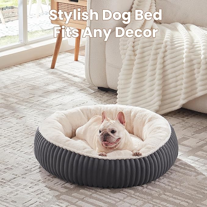 30 inches Donut Dog Bed for Medium Dogs,Calming Round Pet Bed with Removable Cover,Washable Milk Plush Faux Fur, Fits Pets up to 30 lbs(Dark Grey,Medium)