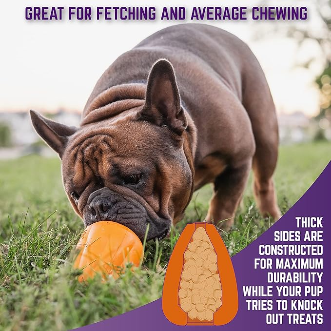 Chew King by Mammoth Premium Treat Dog Toy, Extremely Durable Natural Rubber Toy, Bacon Flavored Dog Treater, Orange Large