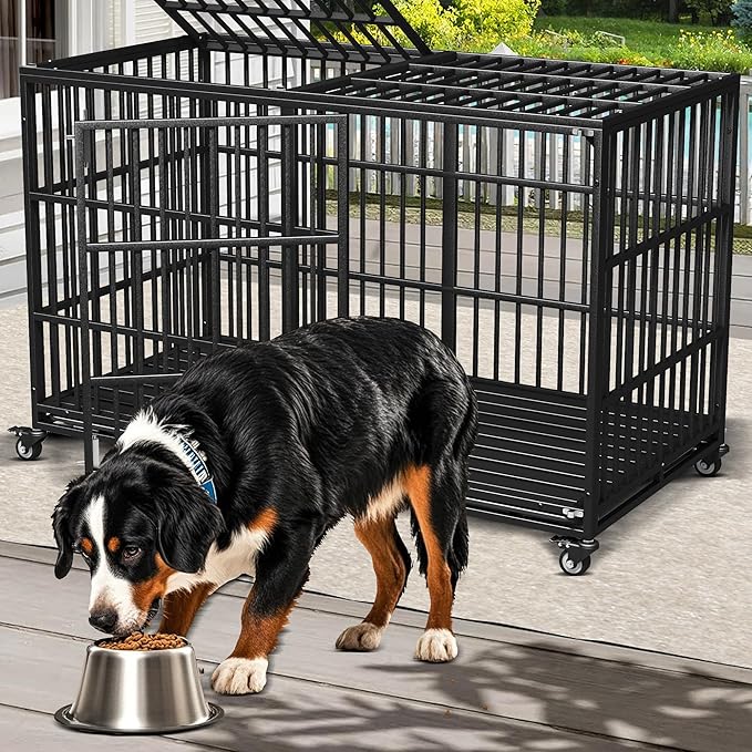 Extra Large Dog Crate for Large Dogs, 64 inches Heavy Duty Dog Crate,Indestructible Dog Kennel for High Anxiety Dogs, Lockable Wheels, Double Door, Removable Tray