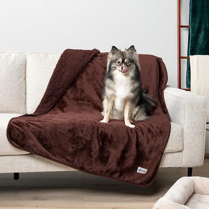PetAmi Waterproof Dog Blanket for Extra Large Dogs, Pee Proof Pet Blanket for Bed Couch, Reversible Water Proof Blanket for Puppy Indoor Cat, Soft Dog Crate Cover Washable, Queen 90x90 Brown