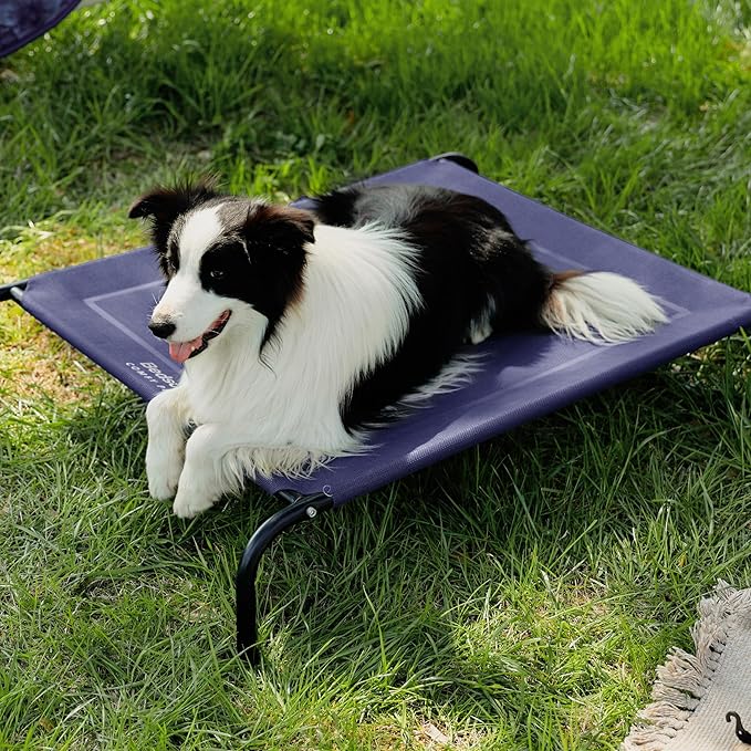 Bedsure Outdoor Elevated Dog Bed Large Sized Dog, Portable Indoor & Outdoor Cooling Raised Cot Pet Hammock Bed with Skid-Resistant Feet, Frame with Breathable Mesh, Deep Sea Blue, 49 inches