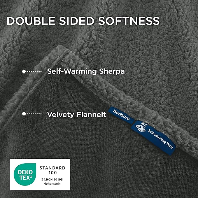 Bedsure Self Warming Blanket for Large Dogs - Waterproof, Washable, Sherpa Fleece Puppy Blanket, Soft Plush Reversible Throw Furniture Protector, 40"X50", Grey