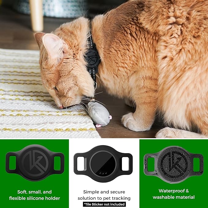 Tile Sticker Cat Collar Holder (2024): The Smallest, Lightest, and Most Comfortable Tracking Case for Cats - Track Your Pet with iPhone Samsung Android Device - Life360 for Boy Girl Kittens (Red)