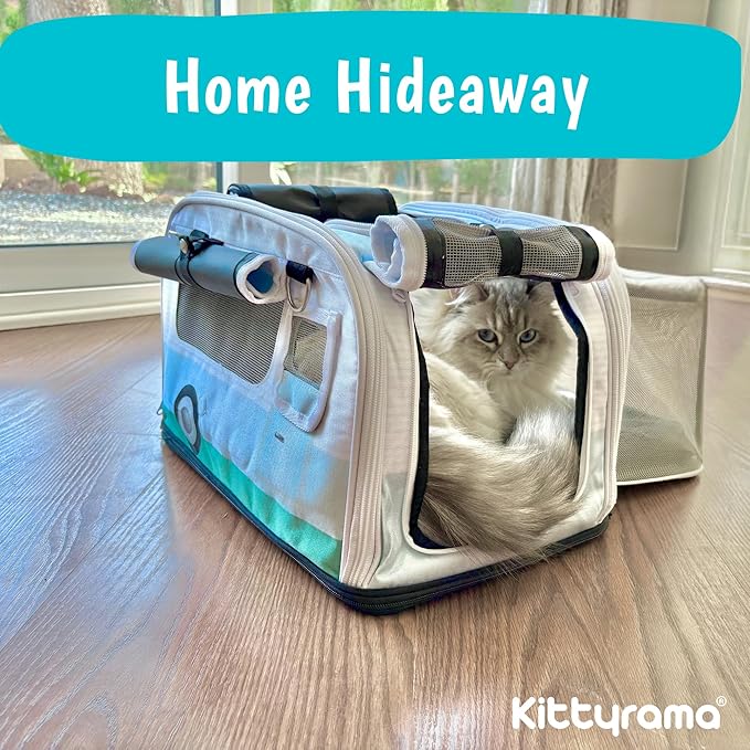 Premium Soft-Sided 2-in-1 Kittyrama Cat Carrier & Home Hideaway – Vet-Recommended Calming Den, Dual-Use Lounge & Travel Carrier with SBS Zippers, Airline-Approved Under-Seat Fit