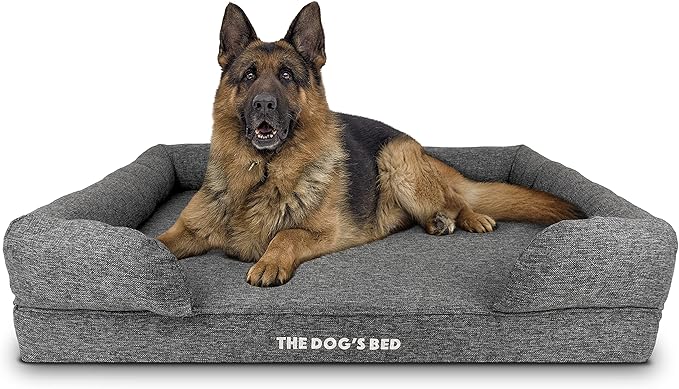 The Dog’s Bed, XL Grey Poly-Linen, Memory Foam, Pain Relief: Arthritis, Hip & Elbow Dysplasia, Post Surgery, Lameness, Supportive, Calming, Waterproof Washable Cover, Veterinary Approved