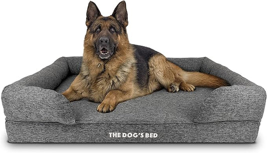 The Dog’s Bed, XL Grey Poly-Linen, Memory Foam, Pain Relief: Arthritis, Hip & Elbow Dysplasia, Post Surgery, Lameness, Supportive, Calming, Waterproof Washable Cover, Veterinary Approved