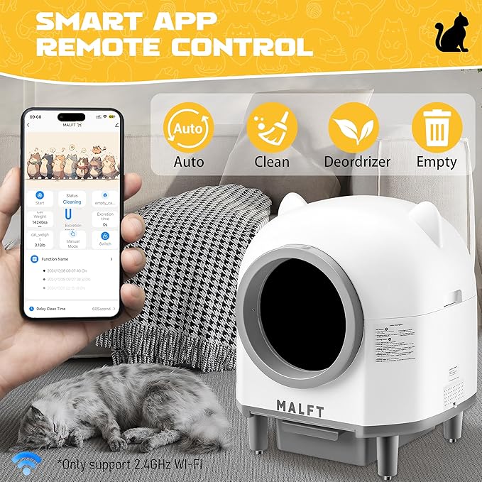 Automatic Cat Litter Box 90L, Self-Cleaning Litter Box - WiFi/Smart APP Control, Night Mode, Anti-Pinch Safety System for Multiple Cats, Includes Premium Mat & Waste Bags