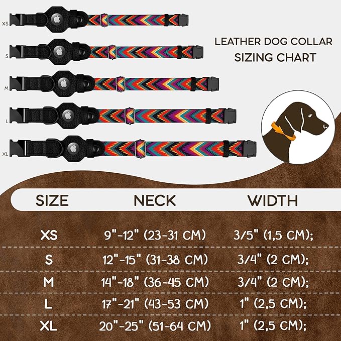AirTag Dog Collar with Metal Buckle - Printed Nylon Soft Leather Dog Collar with Apple AirTag Holder - Secure Tracking GPS Pet Collars for Girl Boy Small Large Dogs (XS, 9"-12" Neck Fit, Arrows)